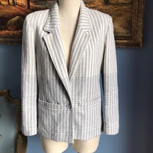 Vintage Tan F Jay gray & cream striped wool blazer Sz 10 office career business